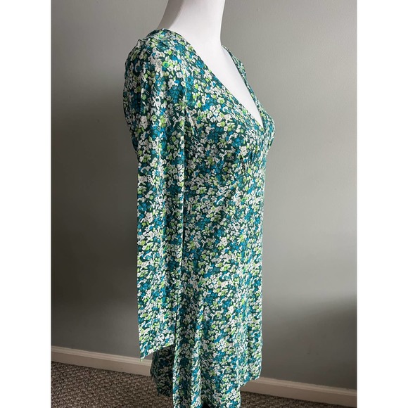 BP Green Floral Knit Dress Long Sleeve V neck Sheath Size M Earth Friendly NEW - Picture 11 of 12